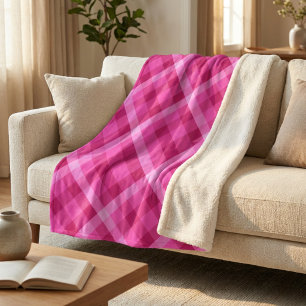 Mooie Roze Magenta Geruite Middelgrote Sherpa Deke Deken