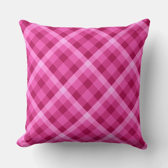 Mooie Roze Magenta Plaid Groot Sierkussen (Voorkant)