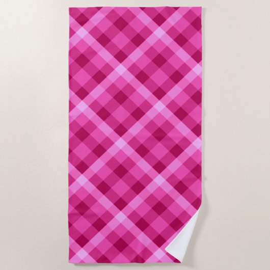 Mooie Roze Magenta Plaid Strandlaken (Voorkant)