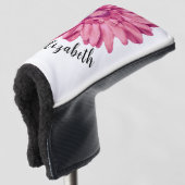 Mooie roze margriet bloem aangepaste naam dames golfheadcover (3/4 voorkant)