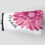 Mooie roze margriet bloem aangepaste naam dames golfheadcover (Voorkant)