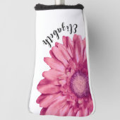 Mooie roze margriet bloem aangepaste naam dames golfheadcover (Draai 90)