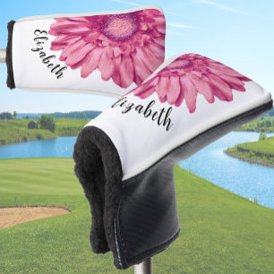 Mooie roze margriet bloem aangepaste naam dames golfheadcover