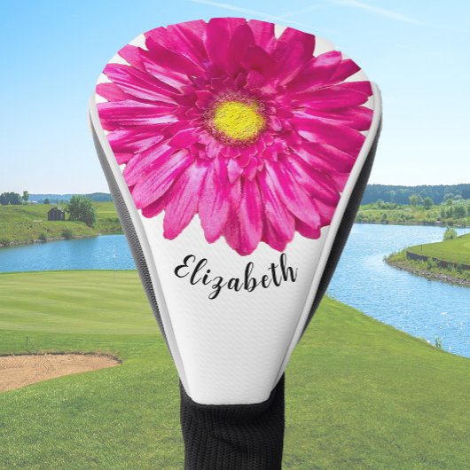 Mooie roze margriet bloem aangepaste naam dames golfheadcover