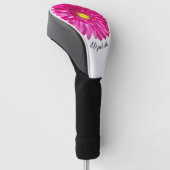Mooie roze margriet bloem aangepaste naam dames golfheadcover (Schuin)