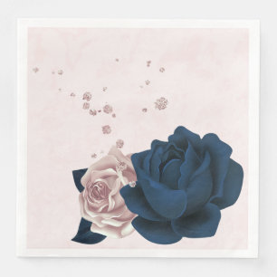 Mooie roze & marine bloemen & bladeren papieren di servet