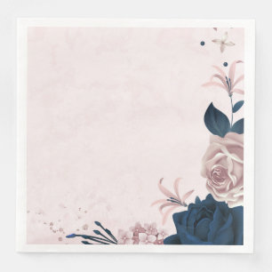 Mooie roze & marine bloemen & bladeren servet