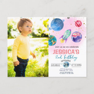 Mooie Roze Meisje Feestje Astronaut Verjaardagsuit Briefkaart