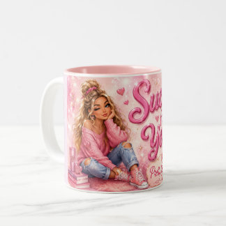 Mooie Roze Meisje Mode Sucker for You Tweekleurige Koffiemok