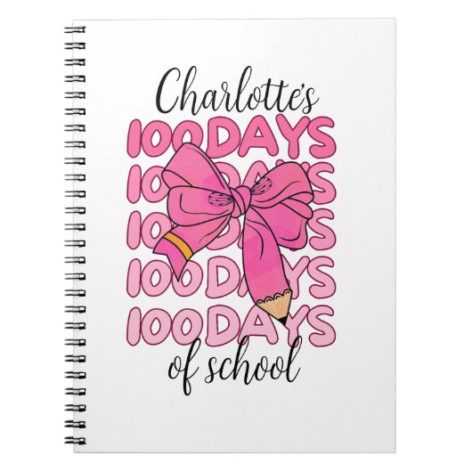Mooie Roze Meisjes 100 Dagen School Potlood Boog Notitieboek (Voorkant)