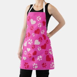 Mooie Roze met Hart en Kattenpootafdrukken Patroon Schort