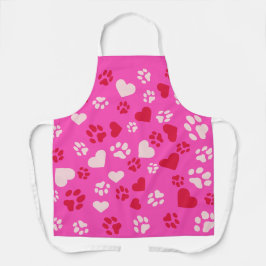 Mooie Roze met Hart en Kattenpootafdrukken Patroon Schort