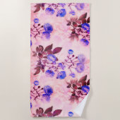 Mooie roze met paarse bloemenprint strandlaken (Voorkant)