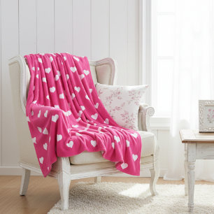 Mooie Roze Met Witte Hartjes  Fleece Deken