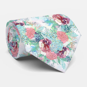 Mooie Roze Mint Pioen & Succulente Bloemenschilder Stropdas