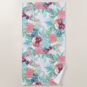 Mooie Roze Mint Pioen & Sukkulente Bloemige Handge Strandlaken (Voorkant)