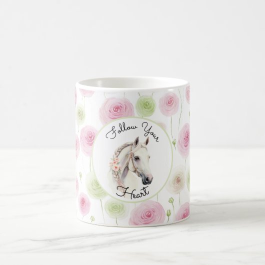Mooie Roze Mint Ranunculus Paard Koffiemok (Center)