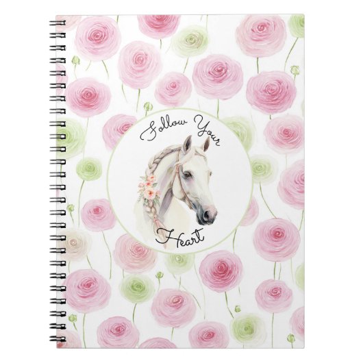 Mooie Roze Mint Ranunculus Paard Notitieboek (Voorkant)