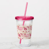 Mooie roze moderne bloemenpatroon acryl drinkbeker (Achterkant)