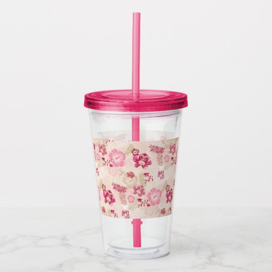 Mooie roze moderne bloemenpatroon acryl drinkbeker (Voorkant)