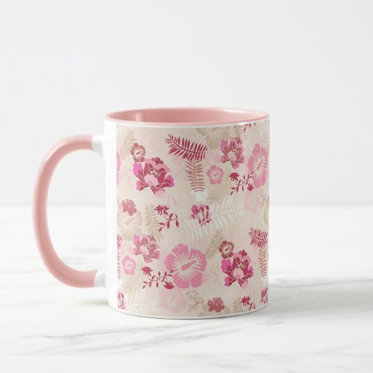 Mooie roze moderne bloemenpatroon mok (Links)