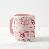 Mooie roze moderne bloemenpatroon mok (Voorkant links)