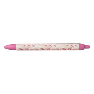 Mooie roze moderne bloemenpatroon zwarte inkt pen