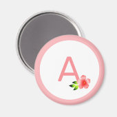 Mooie roze monogram en roze bloem magneet (Voorkant / Achterkant)