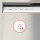 Mooie roze monogram en roze bloem magneet (Insitu (Vaatwasser))