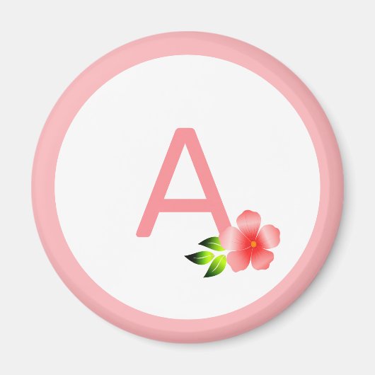 Mooie roze monogram en roze bloem magneet (Voorkant)