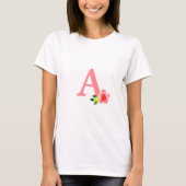 Mooie roze monogram met bloem t-shirt (Voorkant)