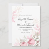 Mooie roze munt rozen bladeren bloemenbruiloft kaart (Voorkant)