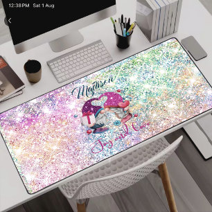 Mooie roze nepglistergnome kerstmonogram bureaumat