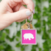 Mooie Roze Nijlpaard Silhouet Sleutelhanger (Hand)