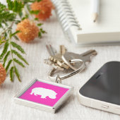 Mooie Roze Nijlpaard Silhouet Sleutelhanger (Zijkant)