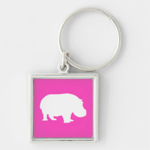 Mooie Roze Nijlpaard Silhouet Sleutelhanger