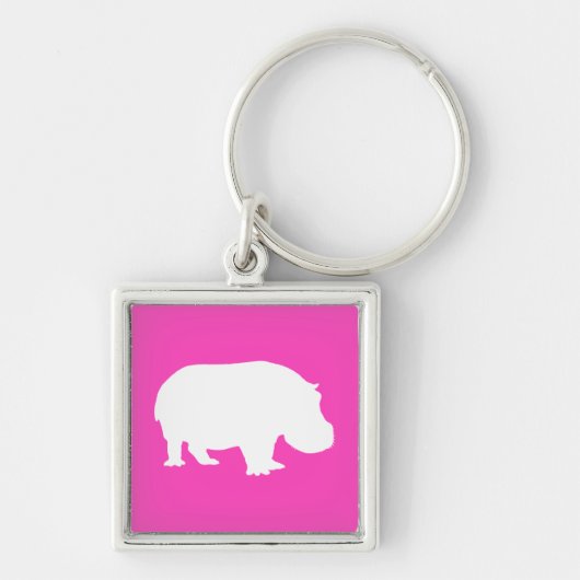 Mooie Roze Nijlpaard Silhouet Sleutelhanger (Voorkant)