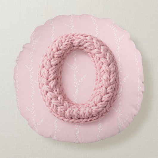 Mooie roze O monogram gehaakte letter boho Rond Kussen (Voorkant)