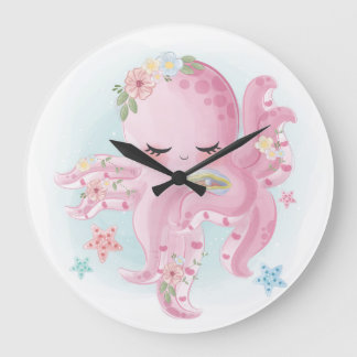 Mooie roze octopus grote klok