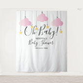 Mooie Roze Oh Baby Shower Fotobooth Achtergrond Wandkleed (Voorkant)