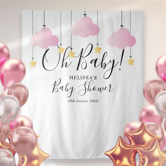 Mooie Roze Oh Baby Shower Fotobooth Achtergrond Wandkleed
