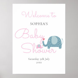 Mooie Roze Olifant Baby Meisje Shower Welkom Bord Poster