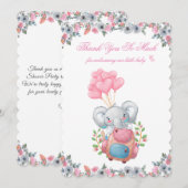 Mooie Roze Olifant Baby Shower Bedankkaart Kaart (Voorkant / Achterkant)