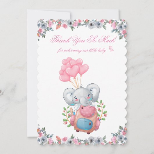 Mooie Roze Olifant Baby Shower Bedankkaart Kaart (Voorkant)