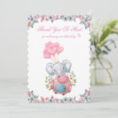 Mooie Roze Olifant Baby Shower Bedankkaart Kaart (Staand voorkant)