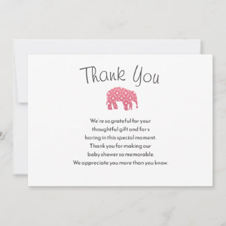 Mooie Roze Olifant Baby Shower Bedankkaart Kaart