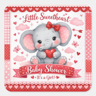 Mooie Roze Olifant Baby Shower Welkomstbord Vierkante Sticker