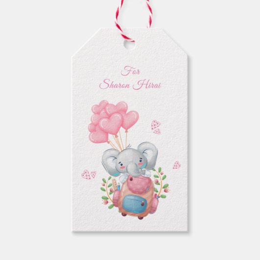 Mooie Roze Olifant Cadeaubijslage Cadeaulabel (Voorkant)