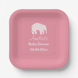 Mooie Roze Olifant Persoonlijke Baby Shower Papieren Bordje
