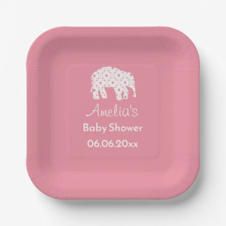 Mooie Roze Olifant Persoonlijke Baby Shower Papieren Bordje